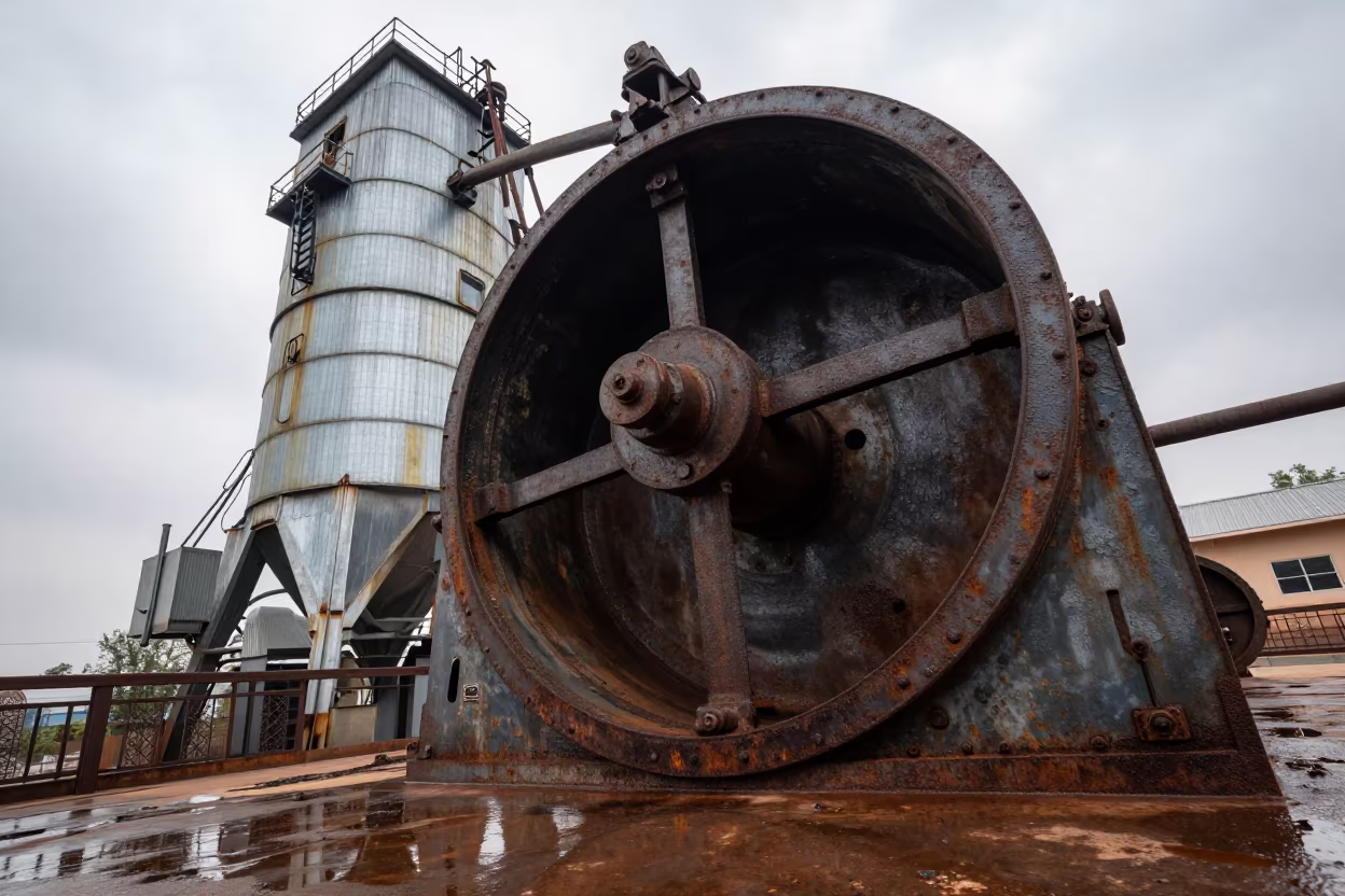 Stained Barrel Hoist in Grain Elevator in inside a grain elevator near Gujrat