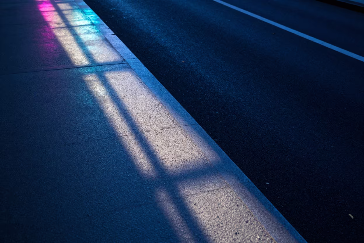 Stained Concrete and Asphalt in Blue Evening Light in inside a restored train terminal near San Francisco