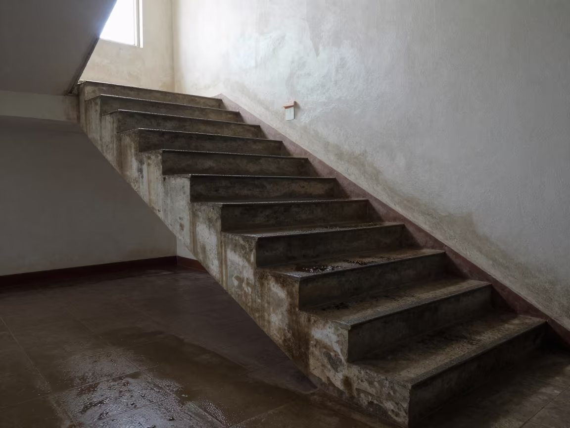 Stained Concrete Rainwater Diagonal Study in inside a tiled stair hall near Kasulu