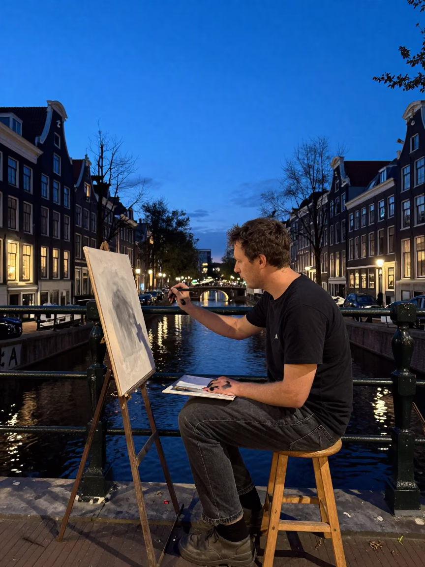 Stained Fingers in Amsterdam at Indigo Twilight After Sunset in in Amsterdam, Netherlands