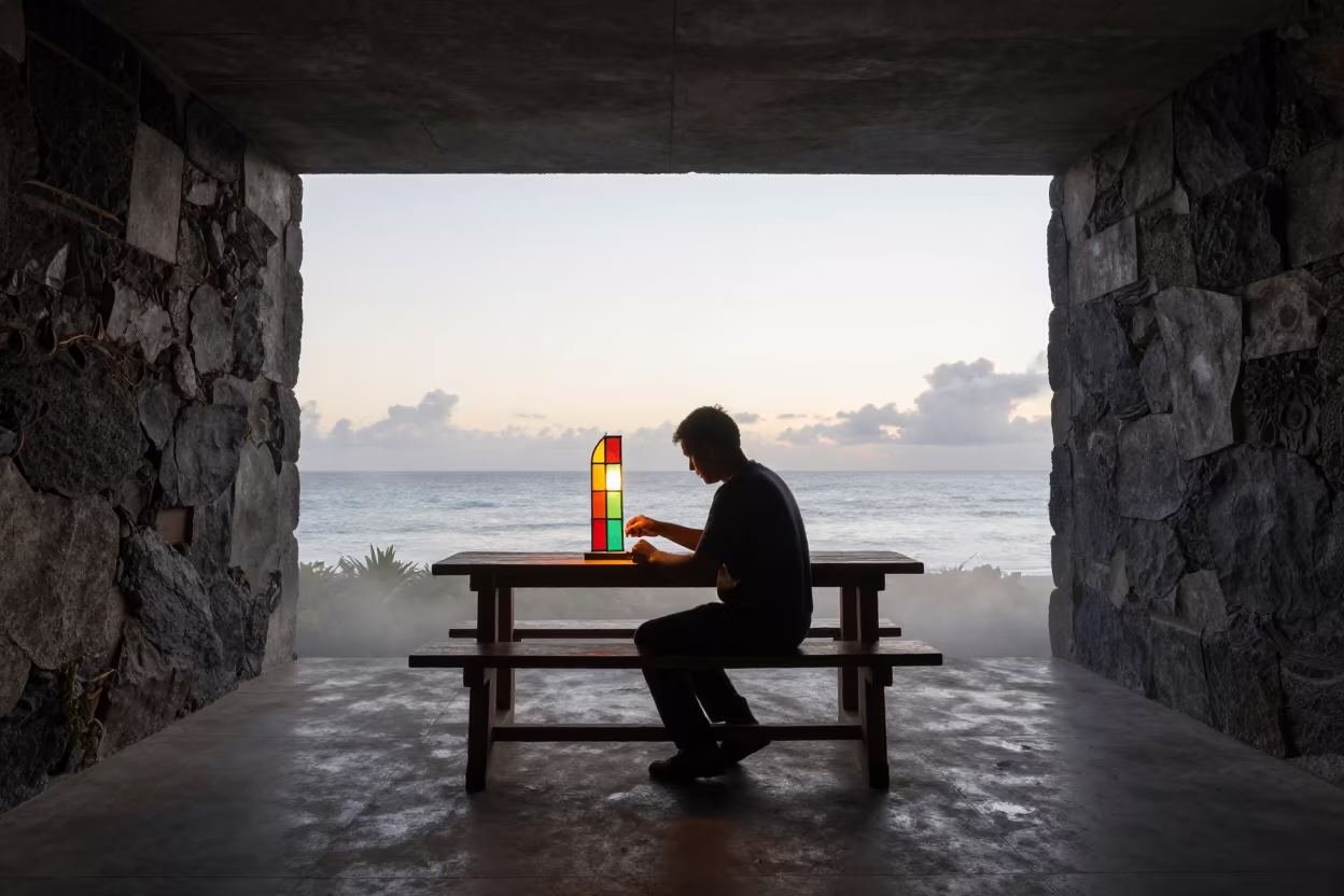 Stained Glass Artisan Dawn Mist Ocean Doorway in near Victoria Seychelles