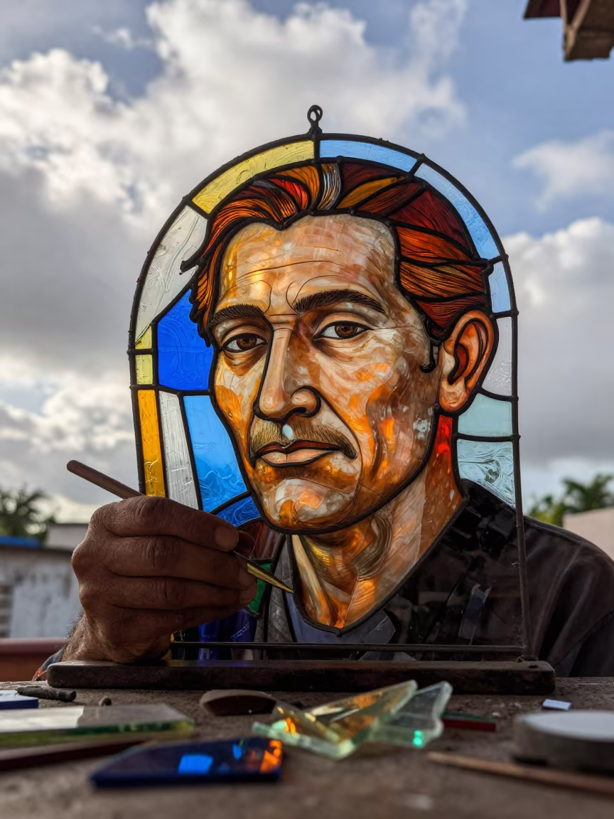 Stained Glass Artisan Face Colored Light in near Barranquilla