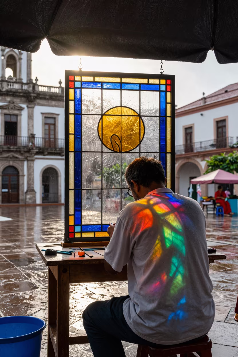 Stained Glass Artisan Work Puerto Vallarta Square in at a public square in Puerto Vallarta