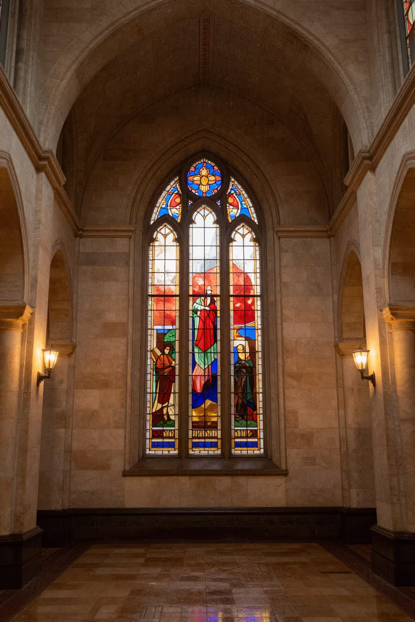 Stained Glass Light in Kampala Atrium in inside a vaulted atrium in Kampala