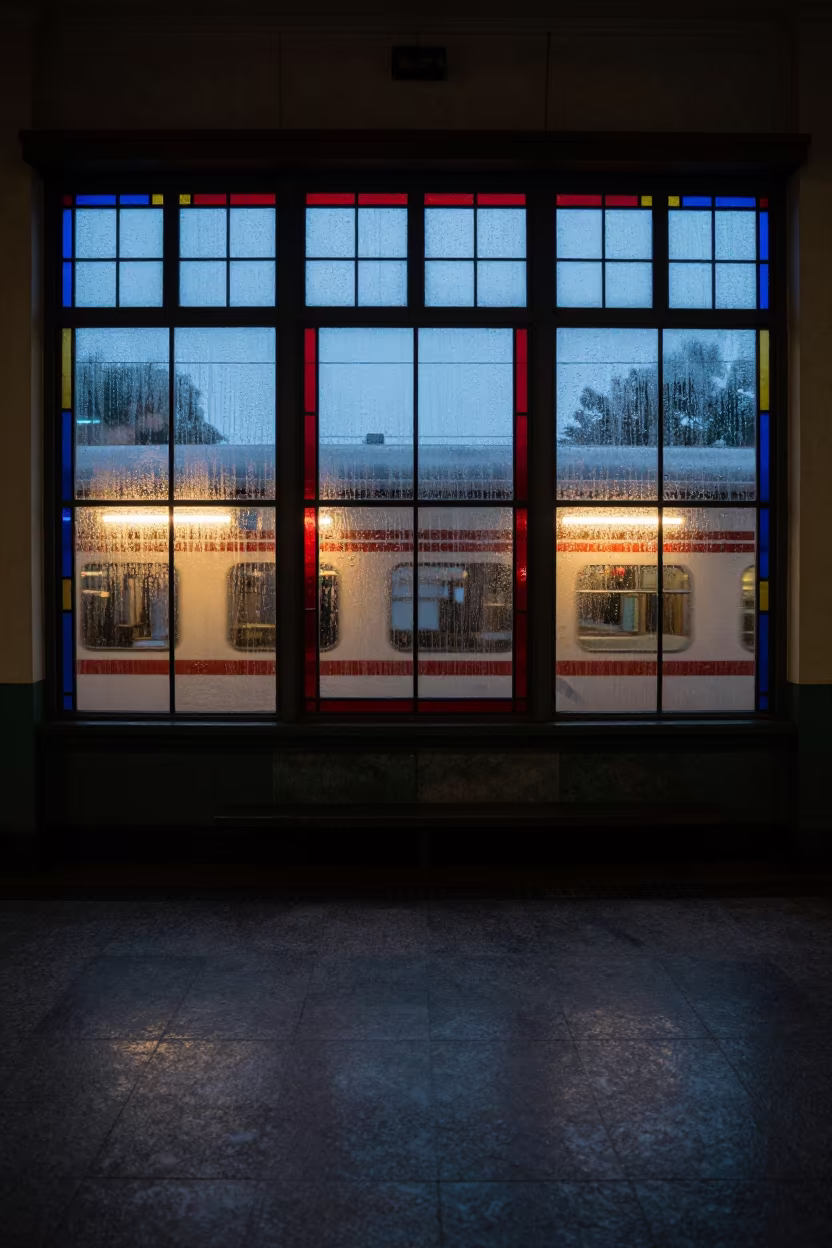 Stained Glass Light on Stone at Jalgaon Terminal in inside a restored train terminal near Jalgaon