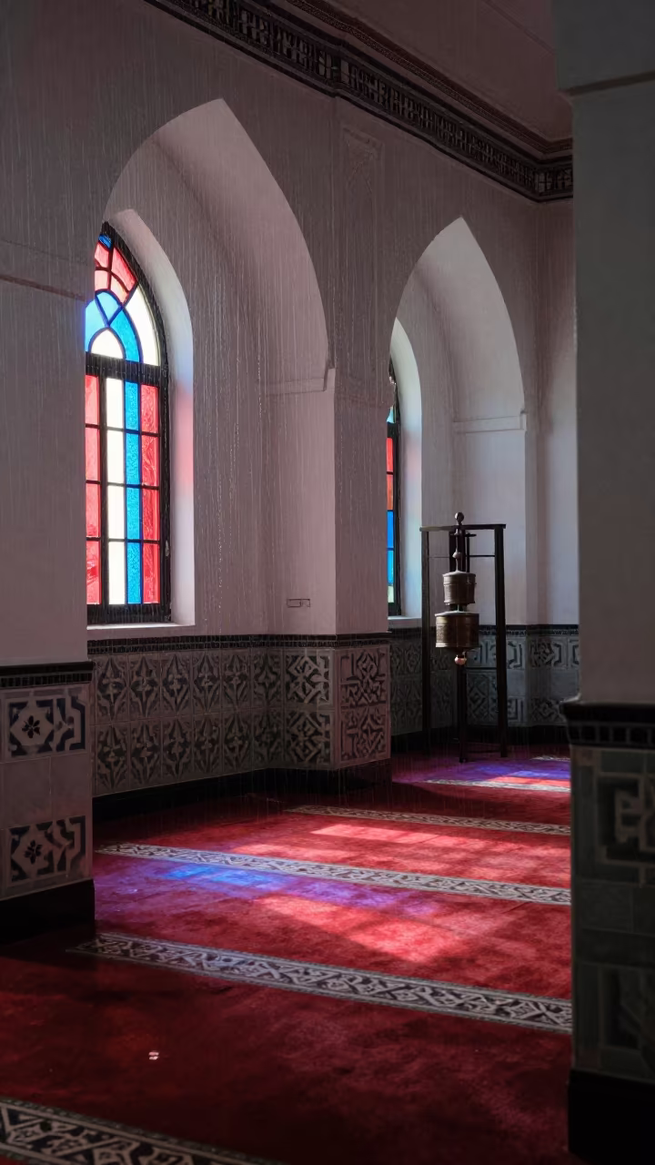 Stained Light in Druze Prayer House Coro in beside a prayer wheel corridor in Coro