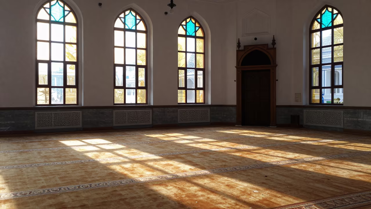 Stained Light in Harbin Mosque Prayer Hall in in a mosque prayer hall in Harbin