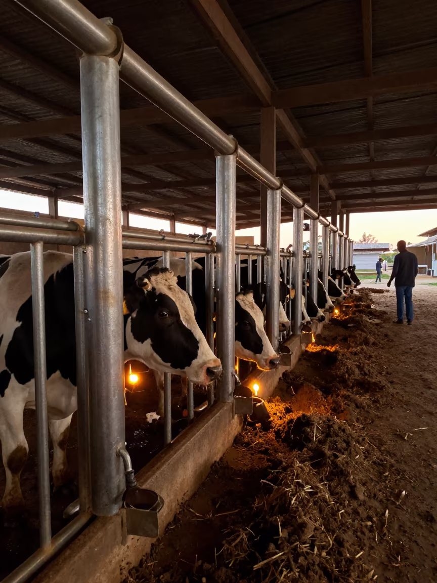 Stainless Lines and Cows in Niger Shed in inside a shearing shed in Niger