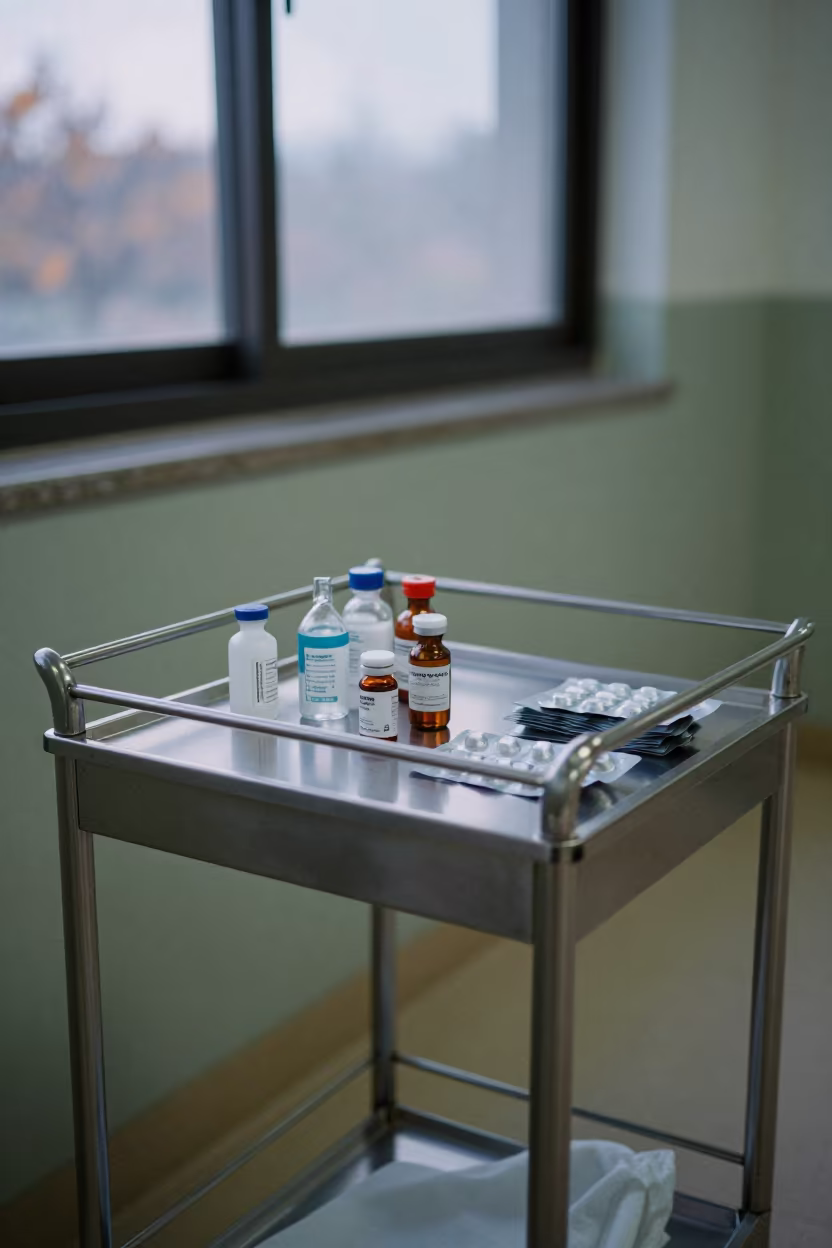 Stainless Steel Cart at Dawn in Gwangju Corridor in inside an imaging suite near Gwangju