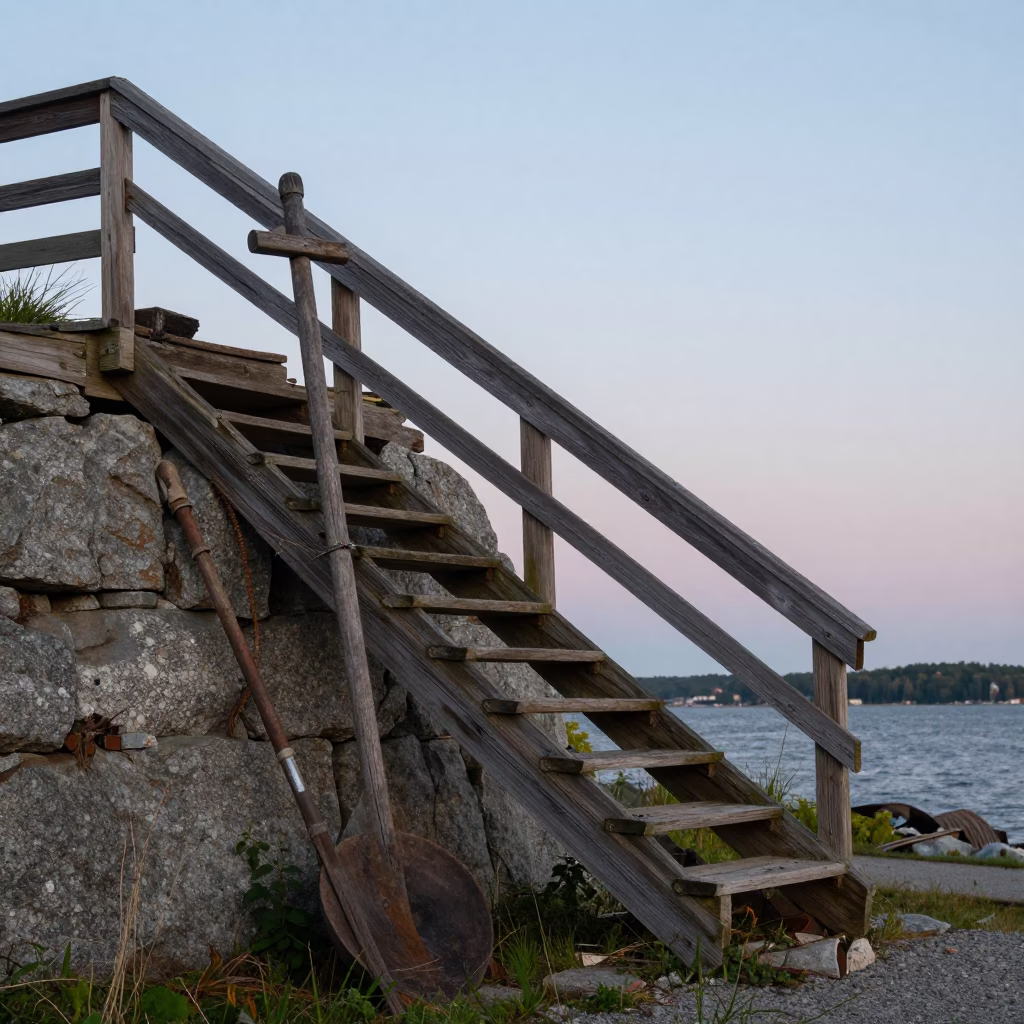 Stair Rail And Abandoned Tool in Halifax in in Halifax, Nova Scotia, Canada