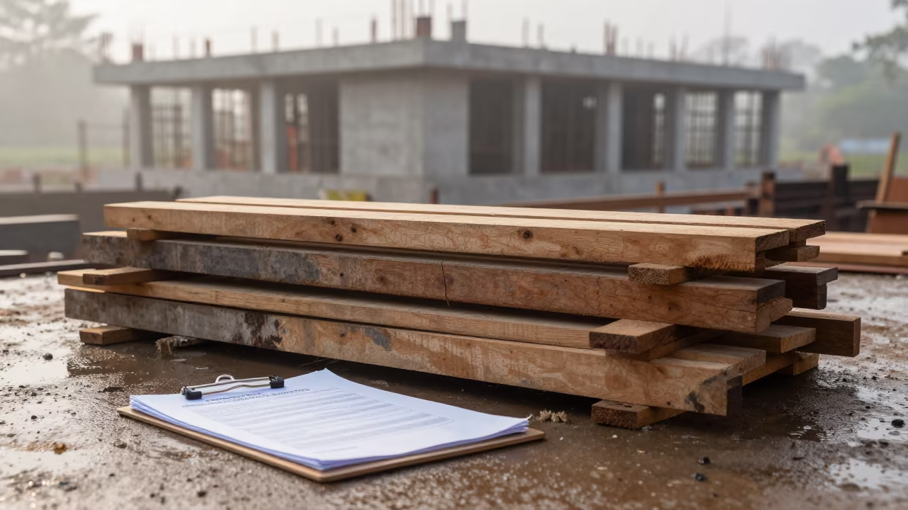 Stair Treads and Papers Before Dawn in Sri Lanka in beside a framed building shell in Sri Lanka
