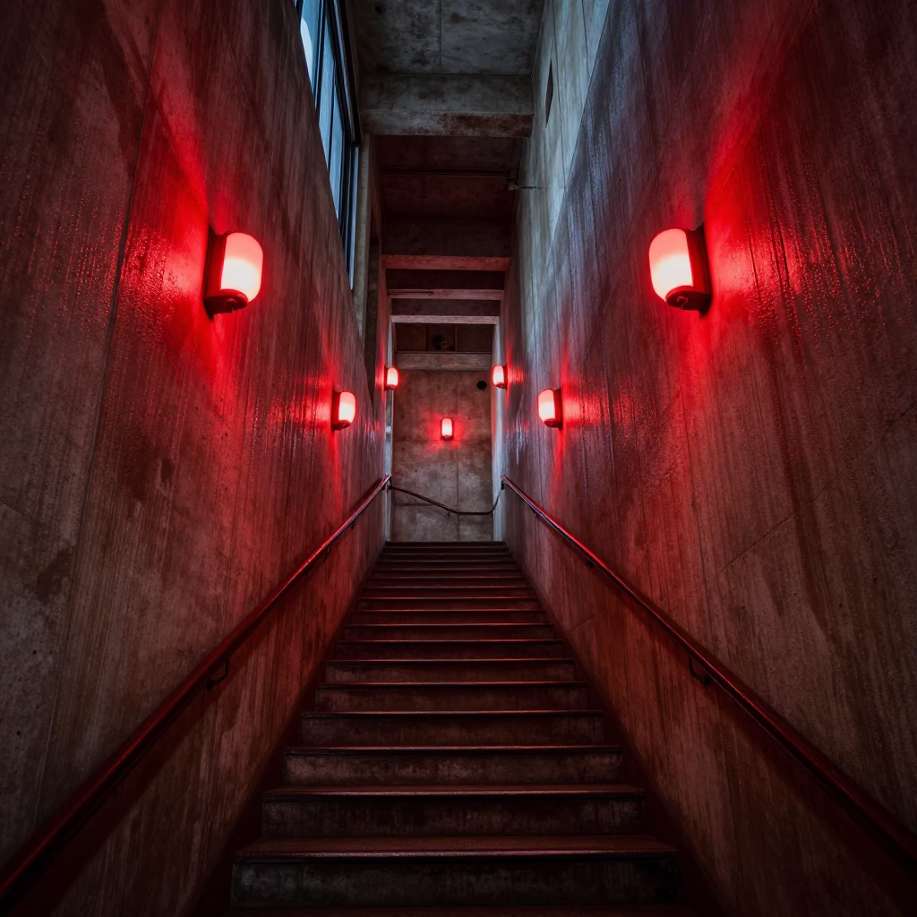 Stairwell Illuminated in Kyoto at Deep In The Night Light in in Kyoto, Japan
