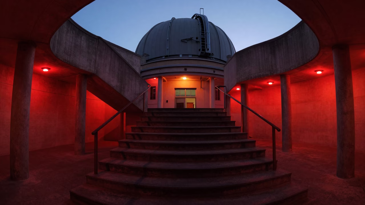 Stairwell Lit in Johannesburg at Nautical Dawn Light in in Johannesburg, South Africa