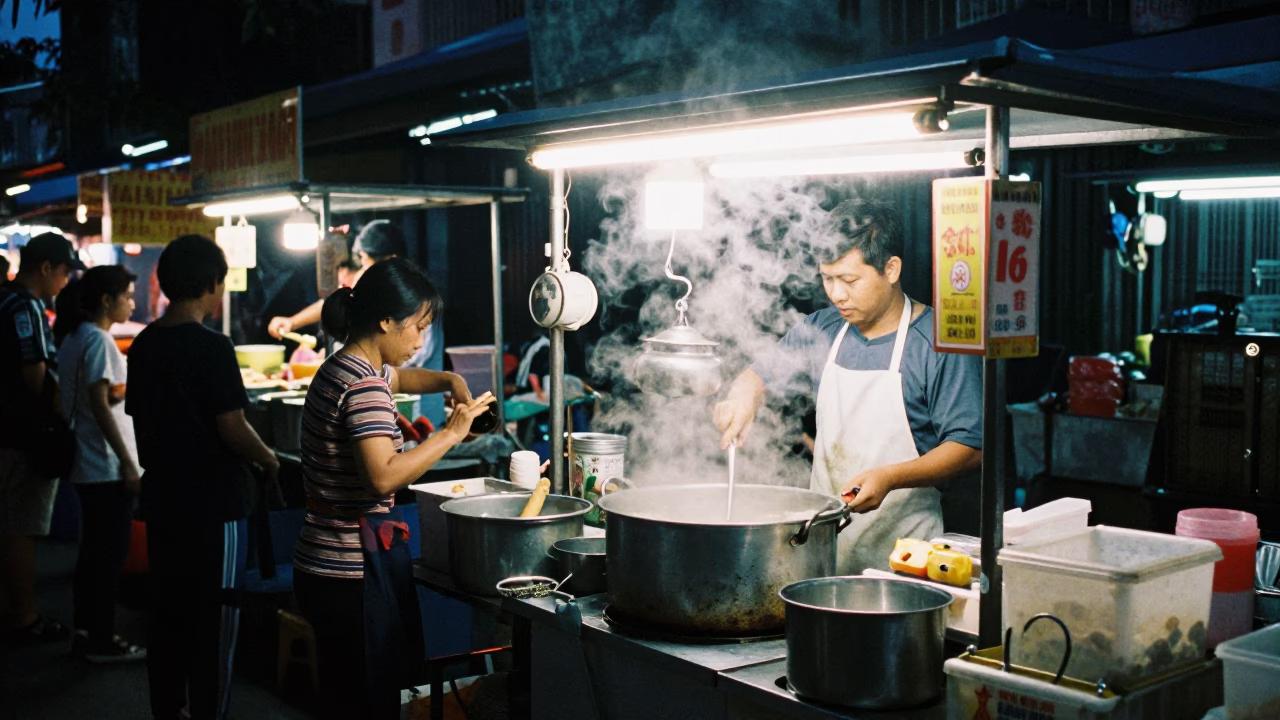 Stall Activity at The Predawn Darkness Light in Ho Chi Minh City in in Ho Chi Minh City, Vietnam