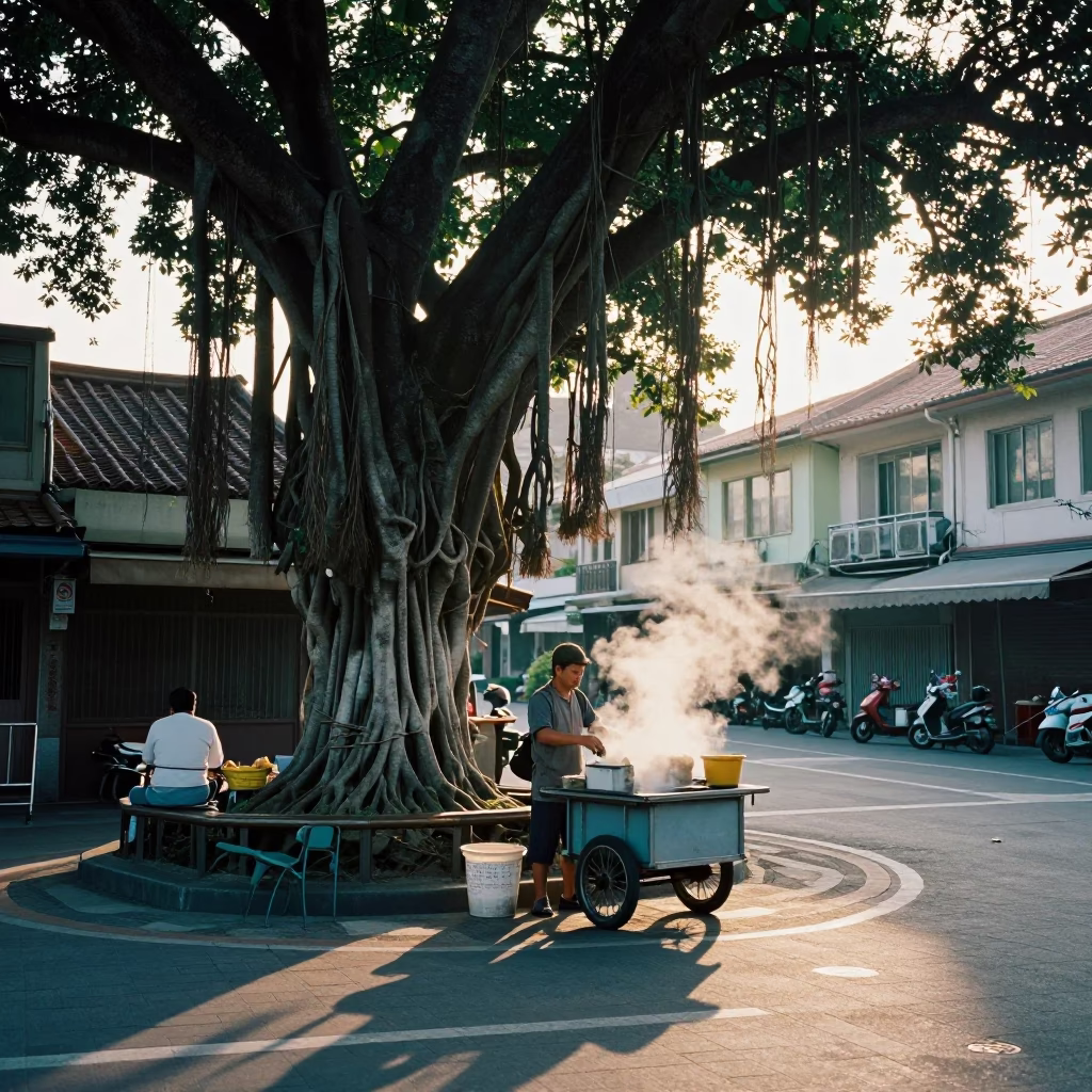 Stall Activity in Tainan at Sunrise Light in in Tainan, Taiwan