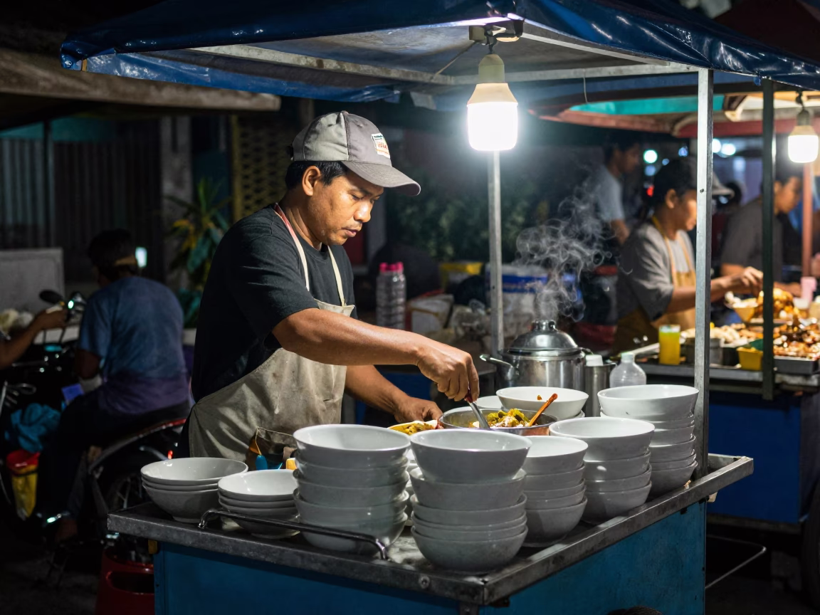 Stall Bali in Denpasar at Late At Night Light in in Denpasar, Indonesia