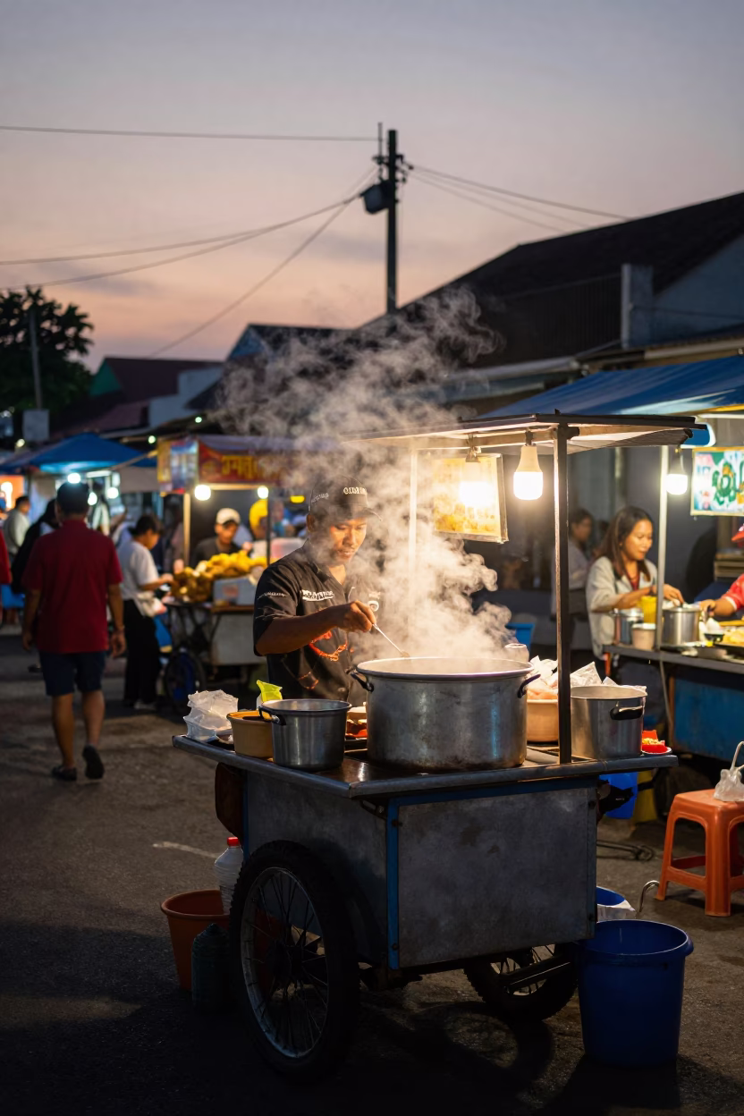 Stall Evening in Surabaya at Honeyed Evening Light in in Surabaya, Indonesia