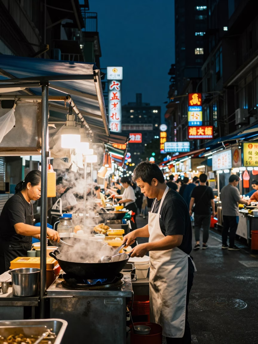 Stall Illuminated after dark in Taipei in in Taipei, Taiwan