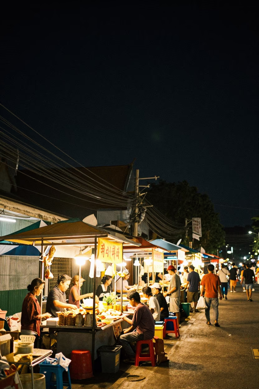 Stall Illuminated in Chiang Mai at The Deepest Night Sky Light in in Chiang Mai, Thailand