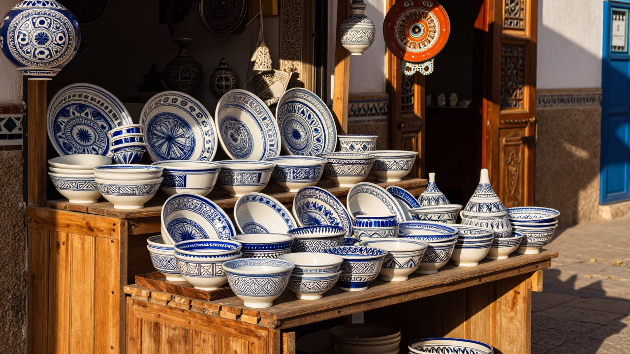 Stall Medina in Essaouira at The Early Afternoon Light in in Essaouira, Morocco