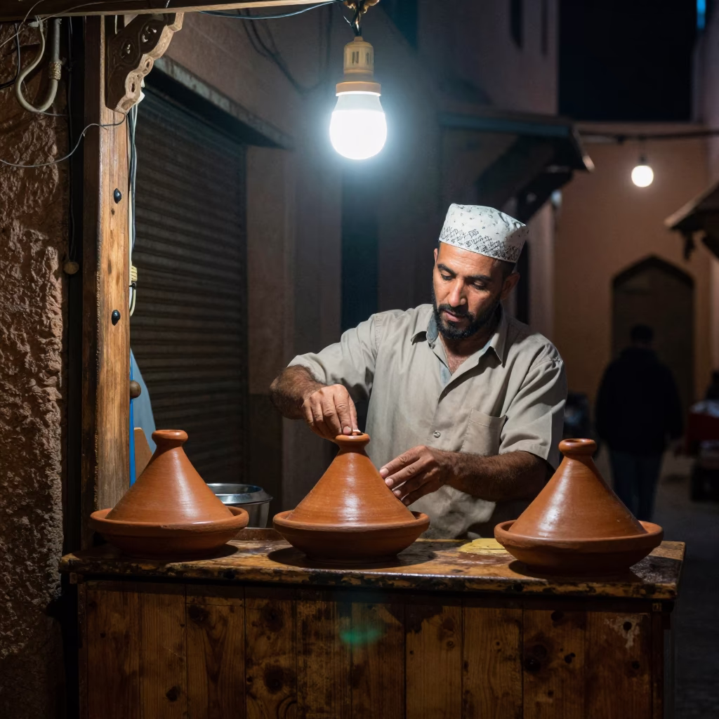 Stall Medina in Marrakech at Deep In The Night Light in in Marrakech, Morocco