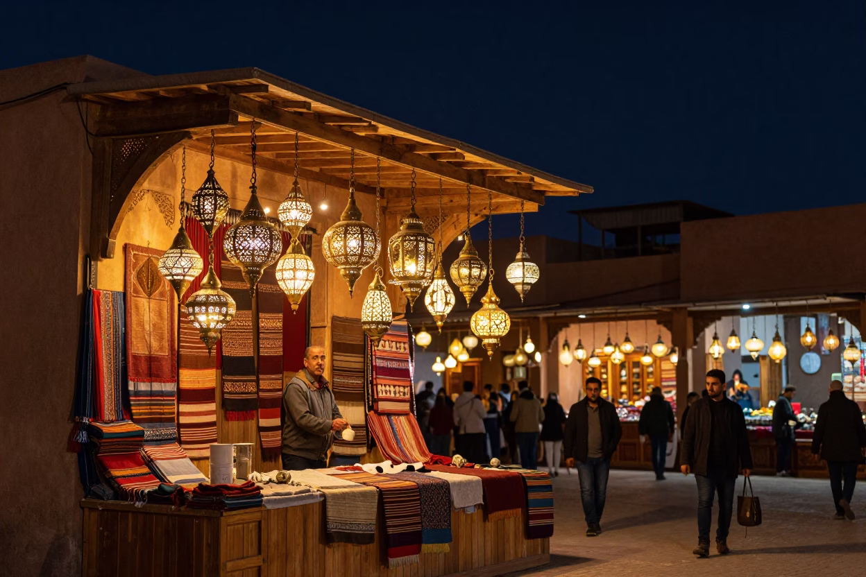 Stall Medina in Marrakech at The Deepest Night Sky Light in in Marrakech, Morocco