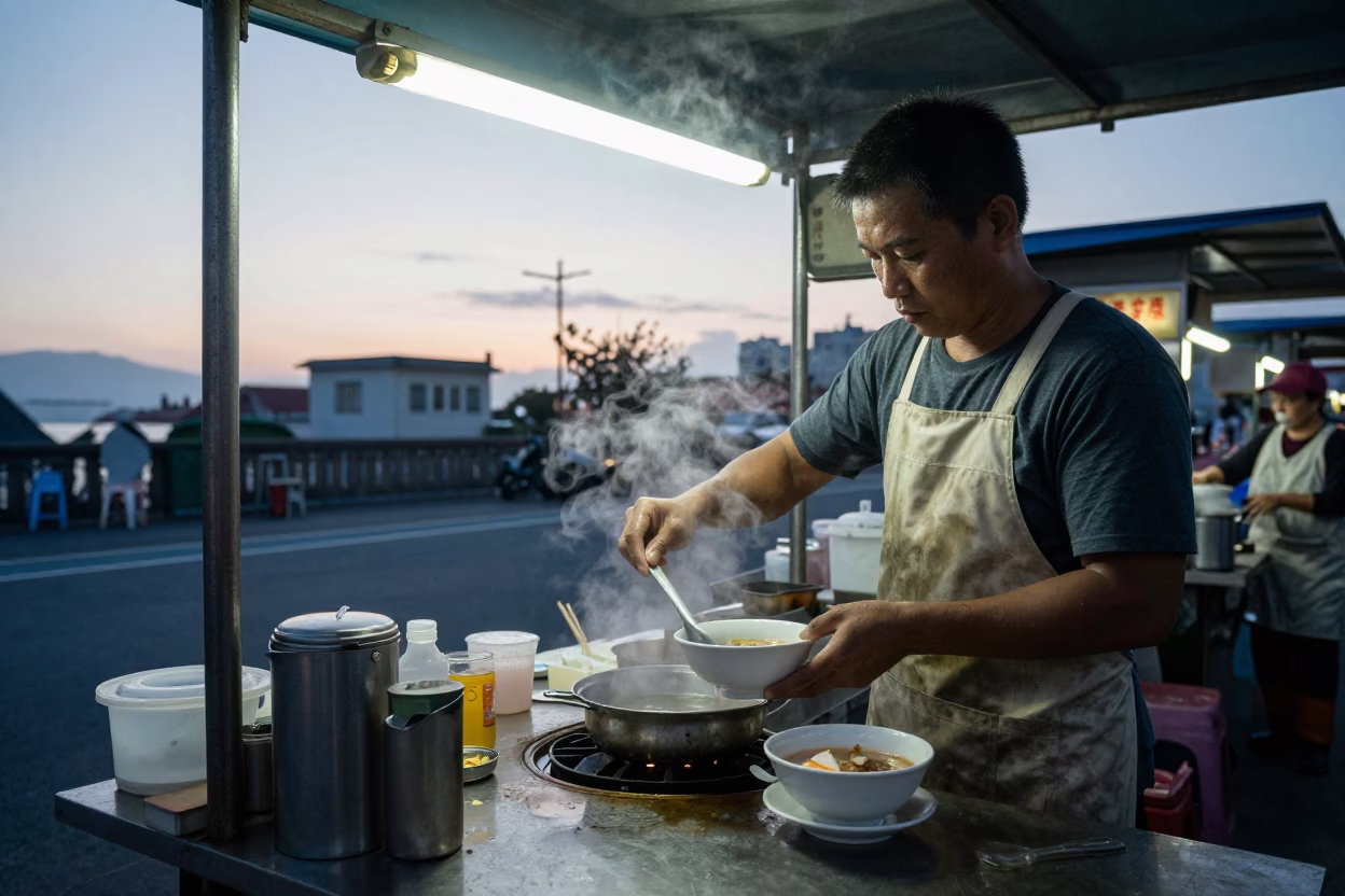 Stall Pre-dawn in Kaohsiung at Sunrise Light in in Kaohsiung, Taiwan