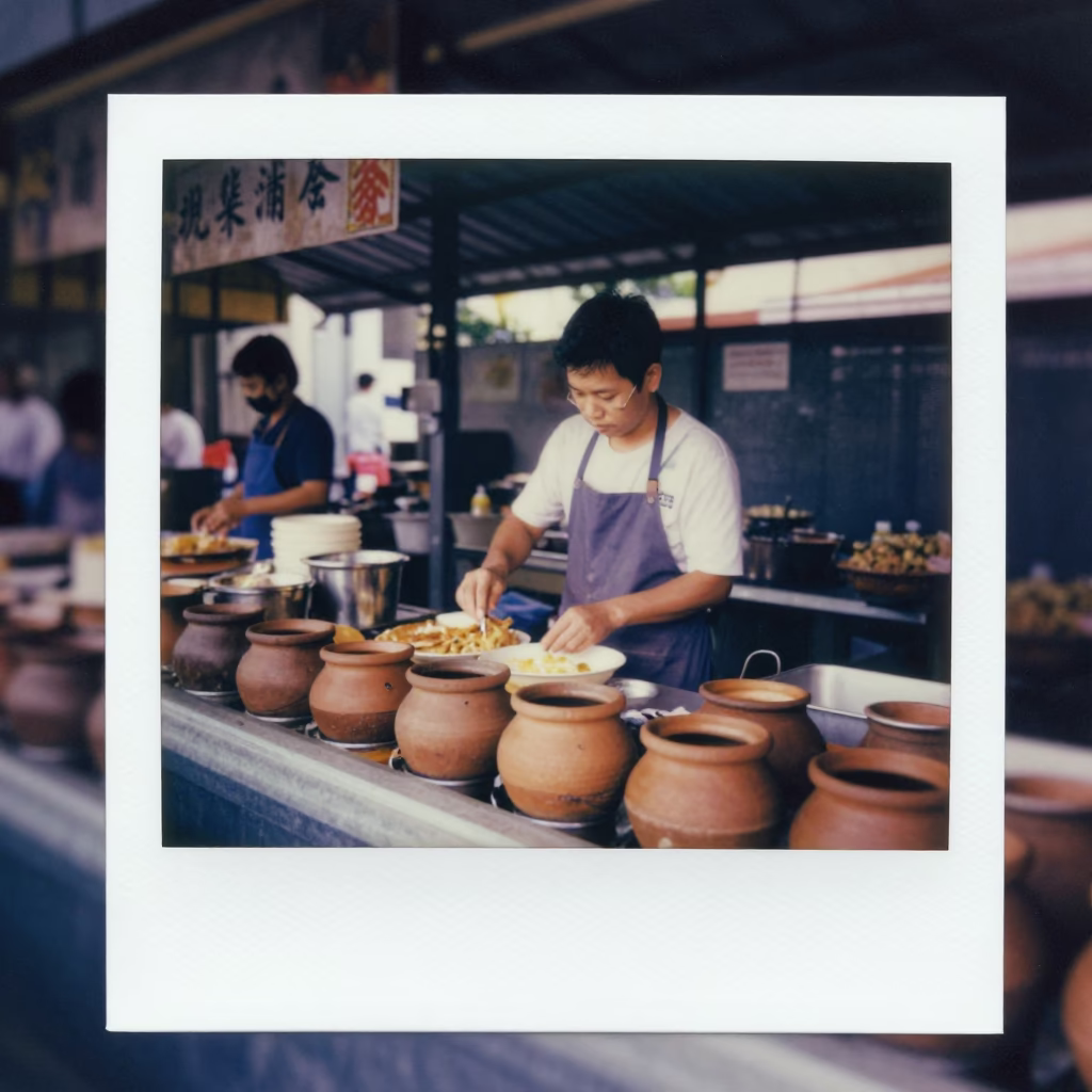 Stall Prep in Singapore at Early Morning Light in in Singapore, Singapore