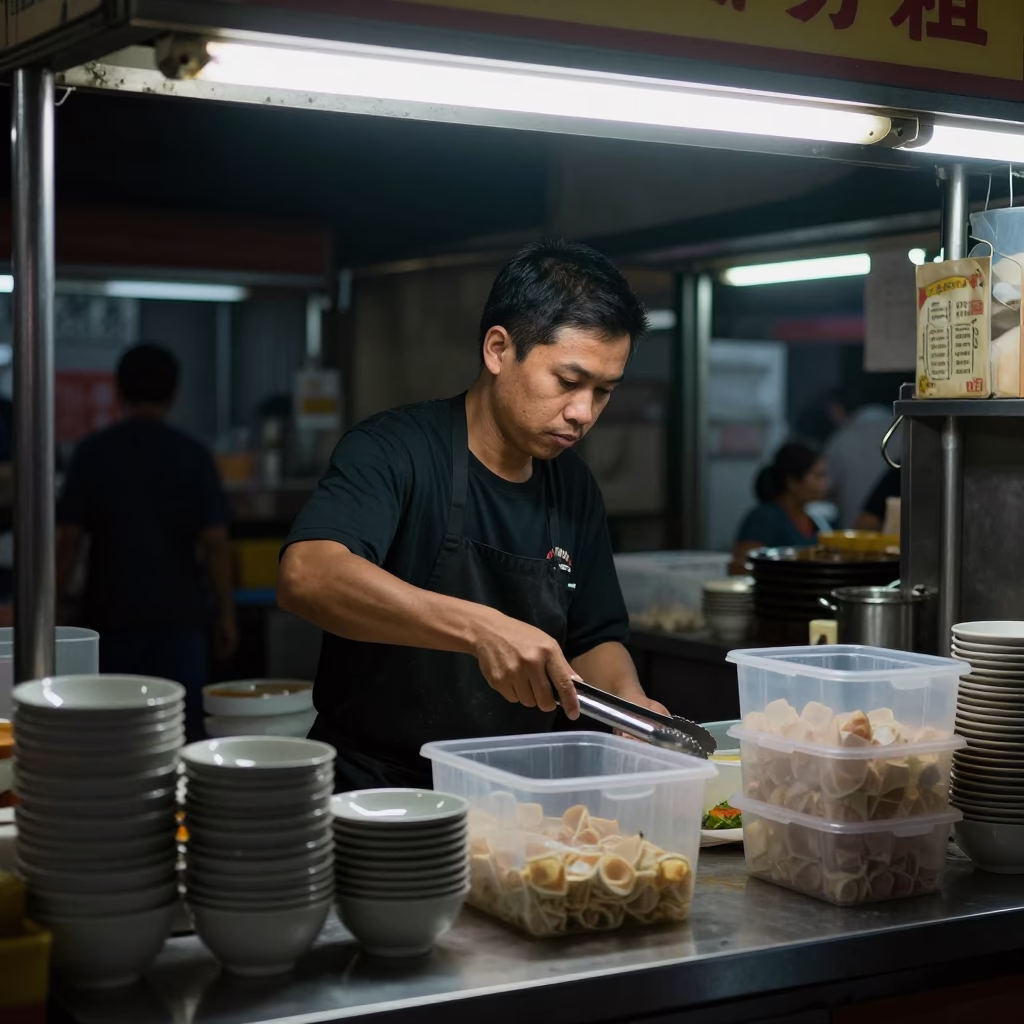 Stall Preparation at The Predawn Darkness Light in Singapore in in Singapore, Singapore