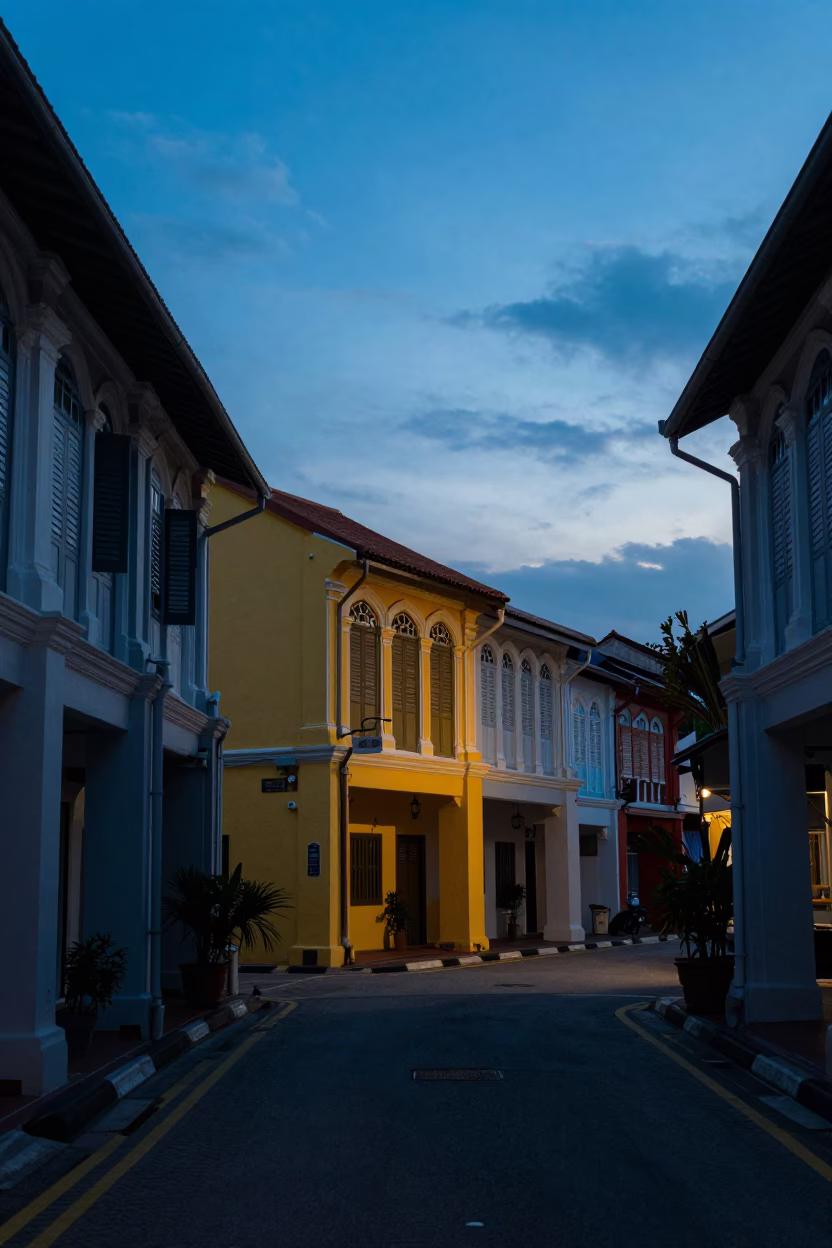 Stall Preparation in George Town at The Still Hours Before Dawn Light in in George Town, Malaysia