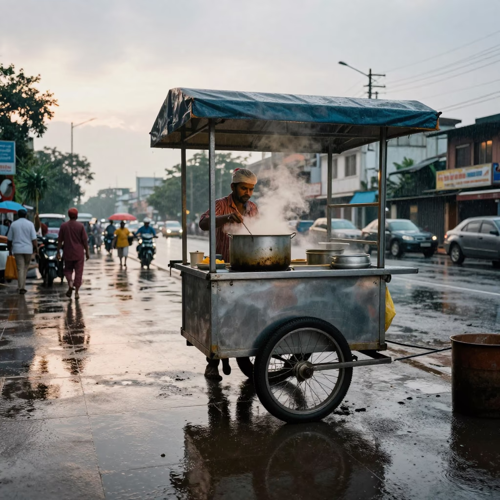 Stall Reflections in Hyderabad at First Light in in Hyderabad, India