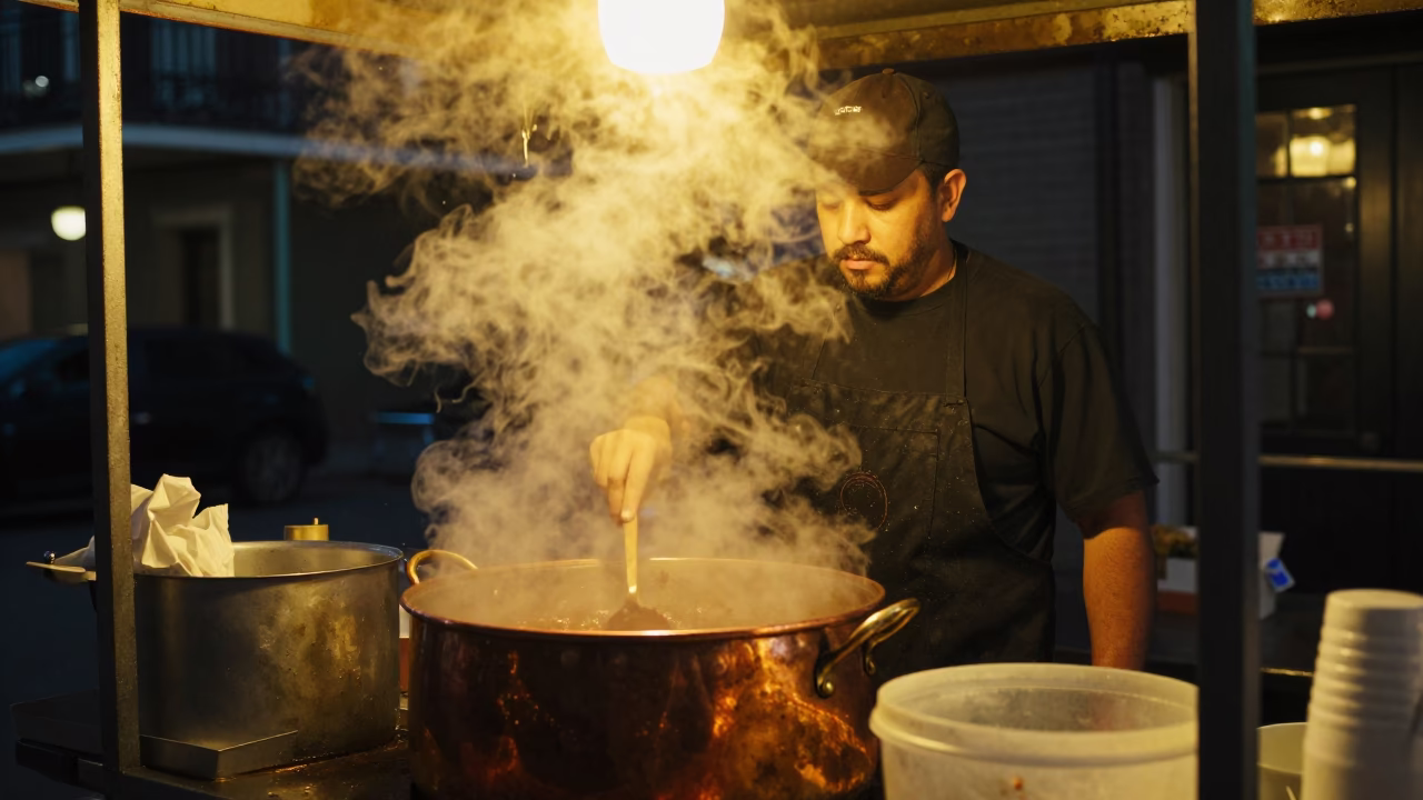 Stall Scene in New Orleans at Midnight Light in in New Orleans, Louisiana, United States