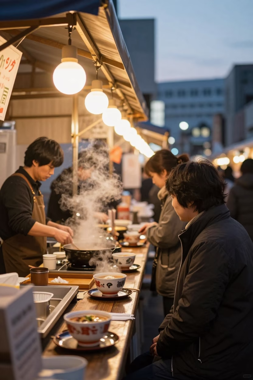 Stall Scene in Sapporo at Honeyed Evening Light in in Sapporo, Japan