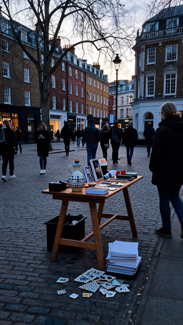Stall Setup in London at Sunrise Light in in London, United Kingdom