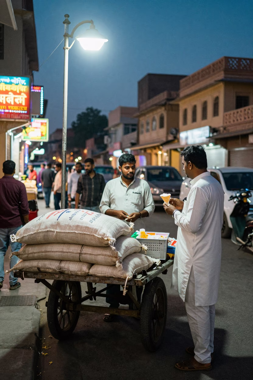 Stall Vendor after dark in Jaipur in in Jaipur, India