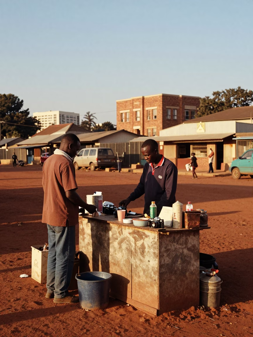 Stall Vendor at Clear Late-afternoon Light in Johannesburg in in Johannesburg, South Africa