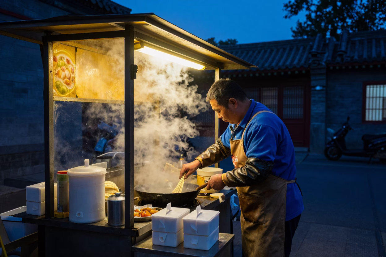 Stall Worker in Beijing in in Beijing, China