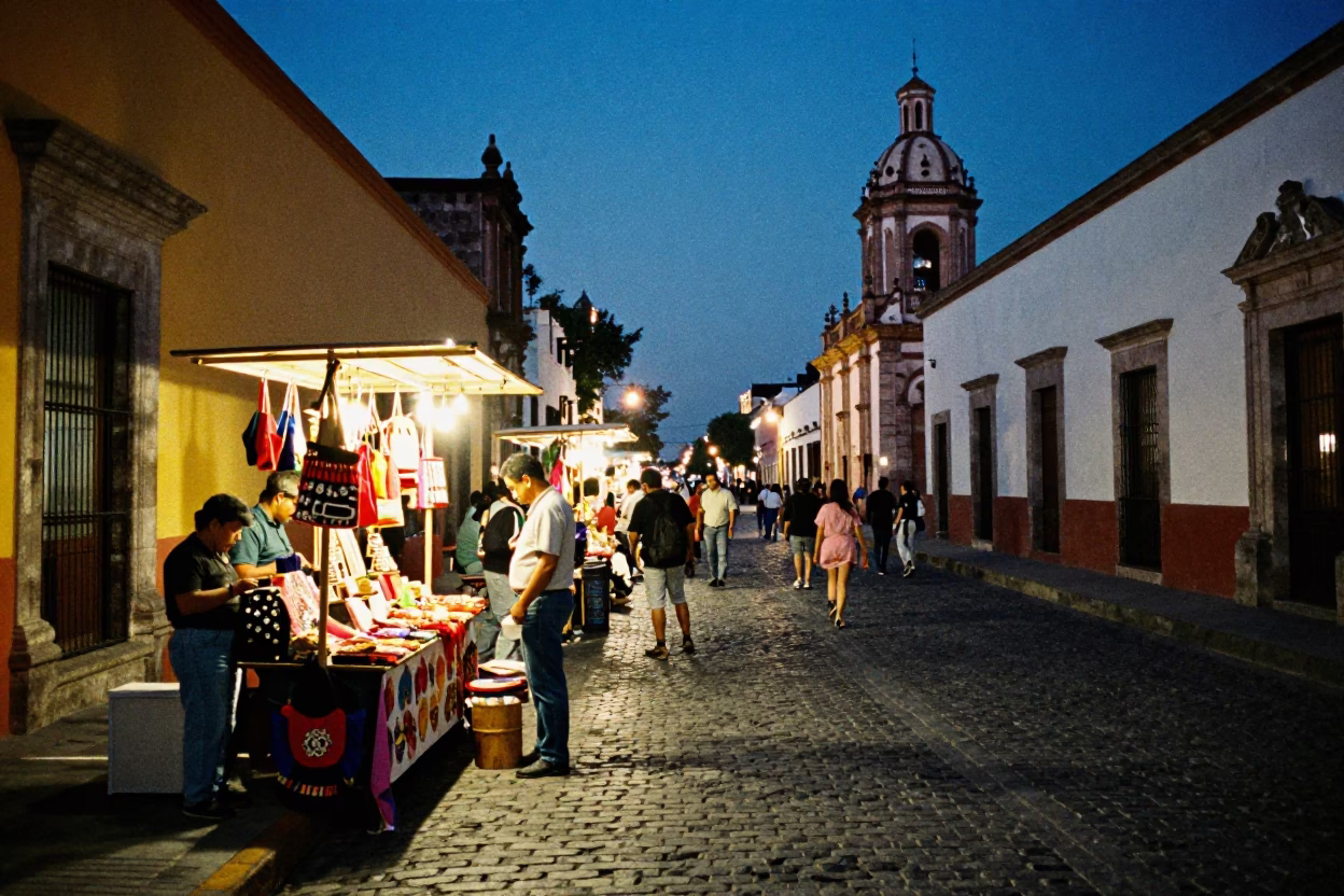 Stalls Illuminated in Guadalajara at Blue Hour in in Guadalajara, Mexico