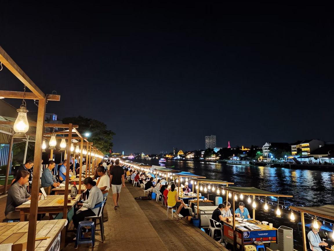 Stalls Illuminated in Phnom Penh at The Deepest Night Sky Light in in Phnom Penh, Cambodia