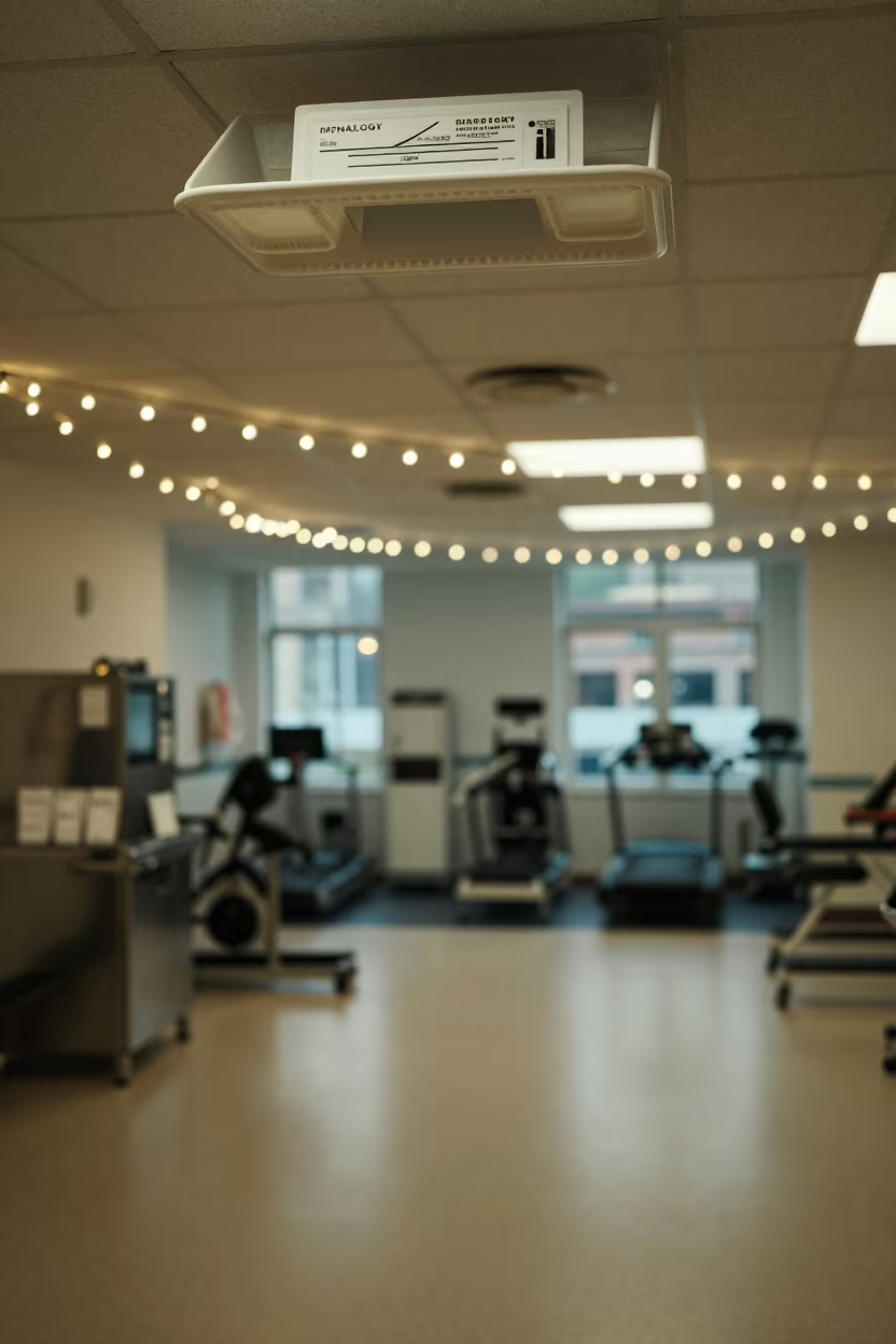 Stamp Pad on Ceiling Tray in Rehab Gym in inside a rehabilitation gym in Lashkar Gah