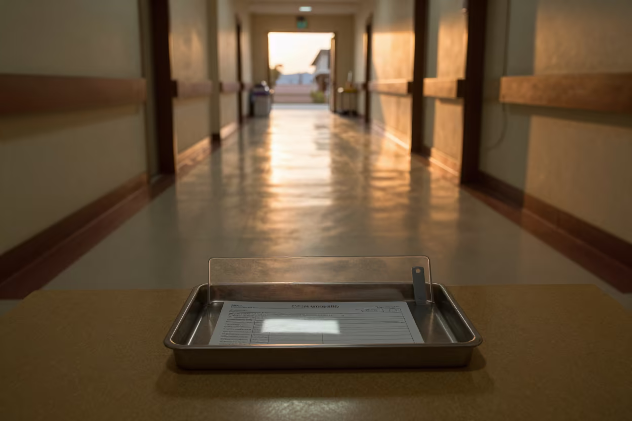 Stamp Tray in Ulhasnagar Hospital Evening Light in inside a hospital corridor in Ulhasnagar