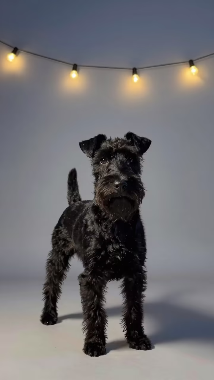 Standard Manchester Terrier Portrait in Blue Hour Studio in in a quiet portrait studio with a plain backdrop and eye-level framing near Trabzon