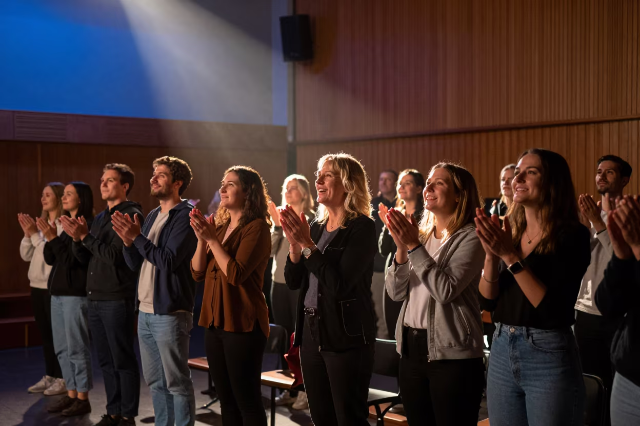 Standing Ovation in Faro Rehearsal Hall Evening in in a rehearsal room in Faro