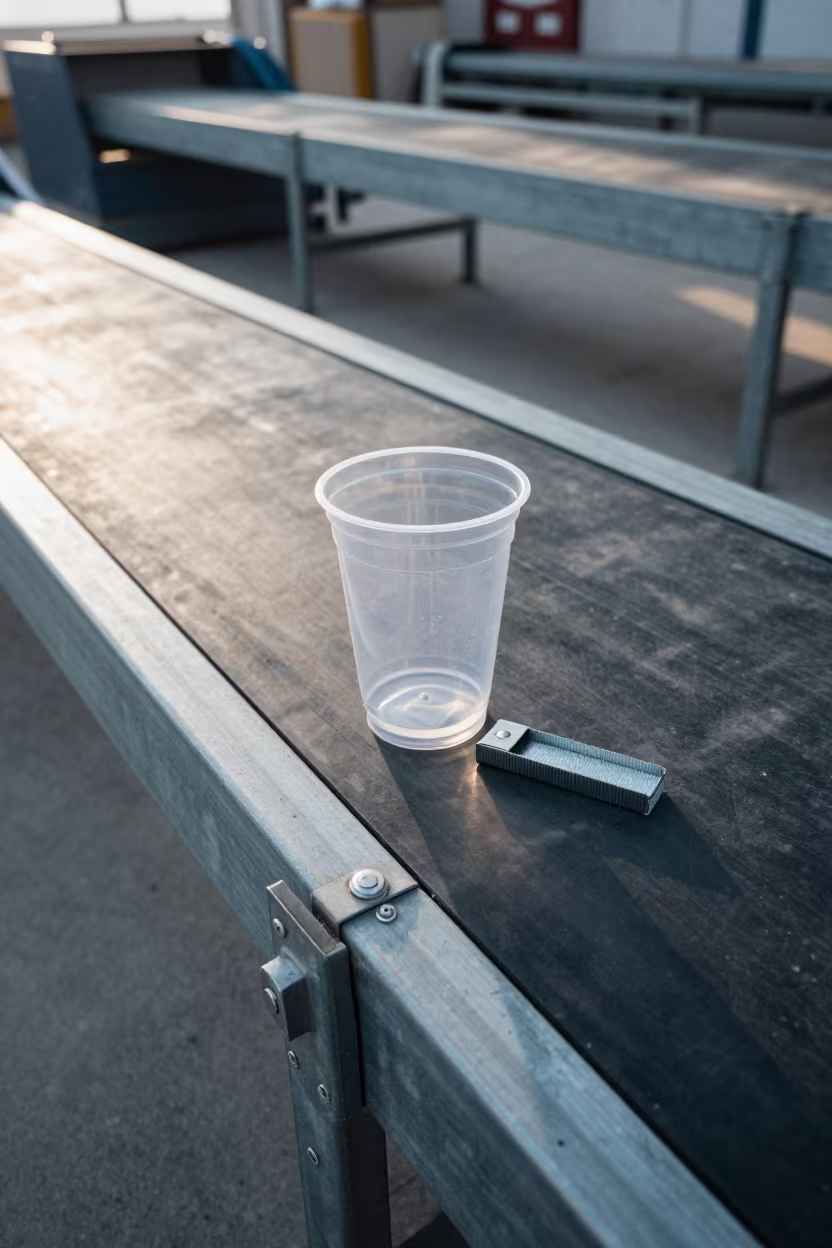 Staple Remover Cup on Sorting Belt in at a parcel sorting belt in Kahramanmaraş