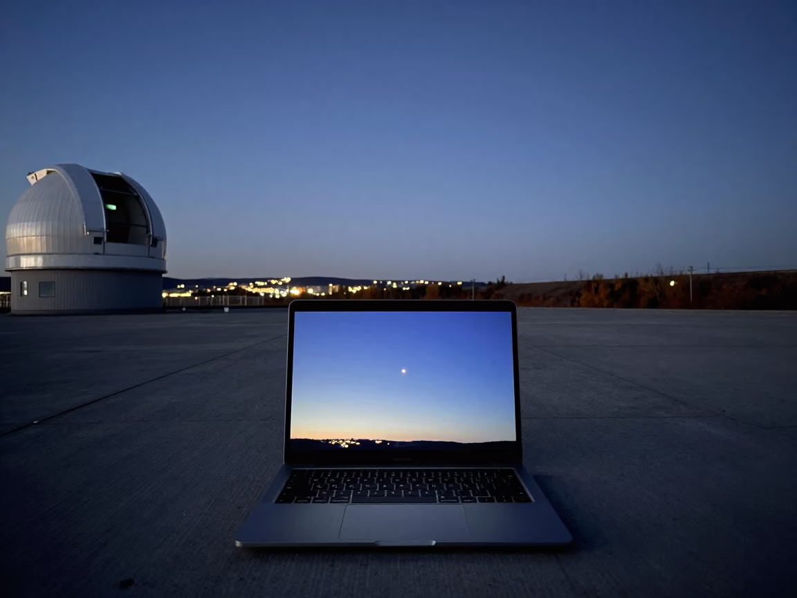 Star Reflection on Laptop Screen at Observatory in at a remote field station in Changchun