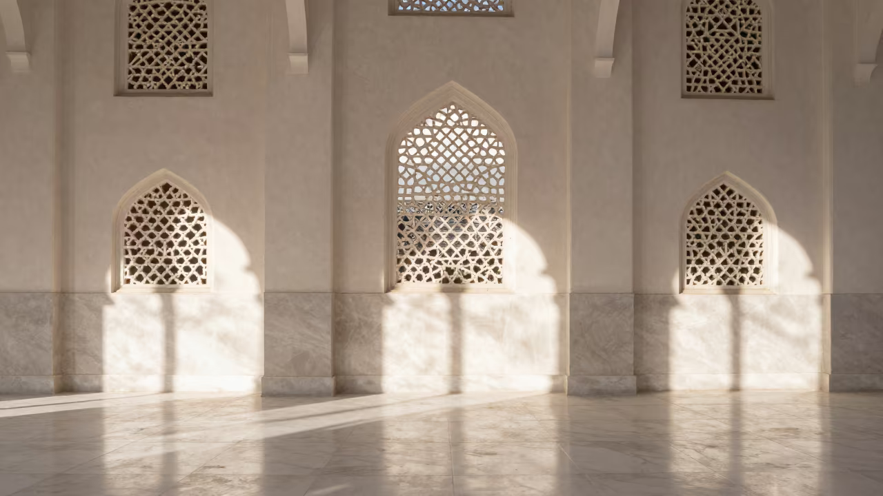 Star Shapes From Mosque Screen Riyadh in in a mosque prayer hall in Riyadh
