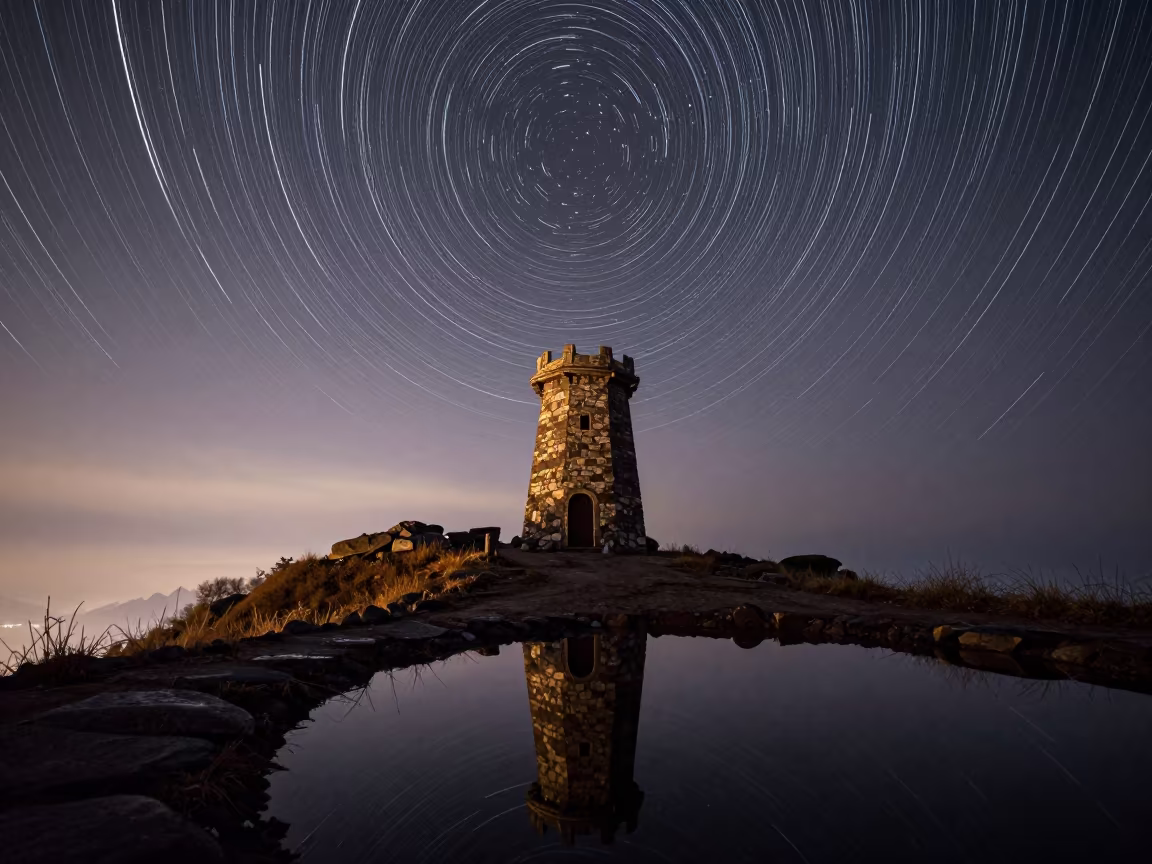 Star Trails Over Alpine Watchtower Night in from a quiet alpine saddle near Zhangjiajie