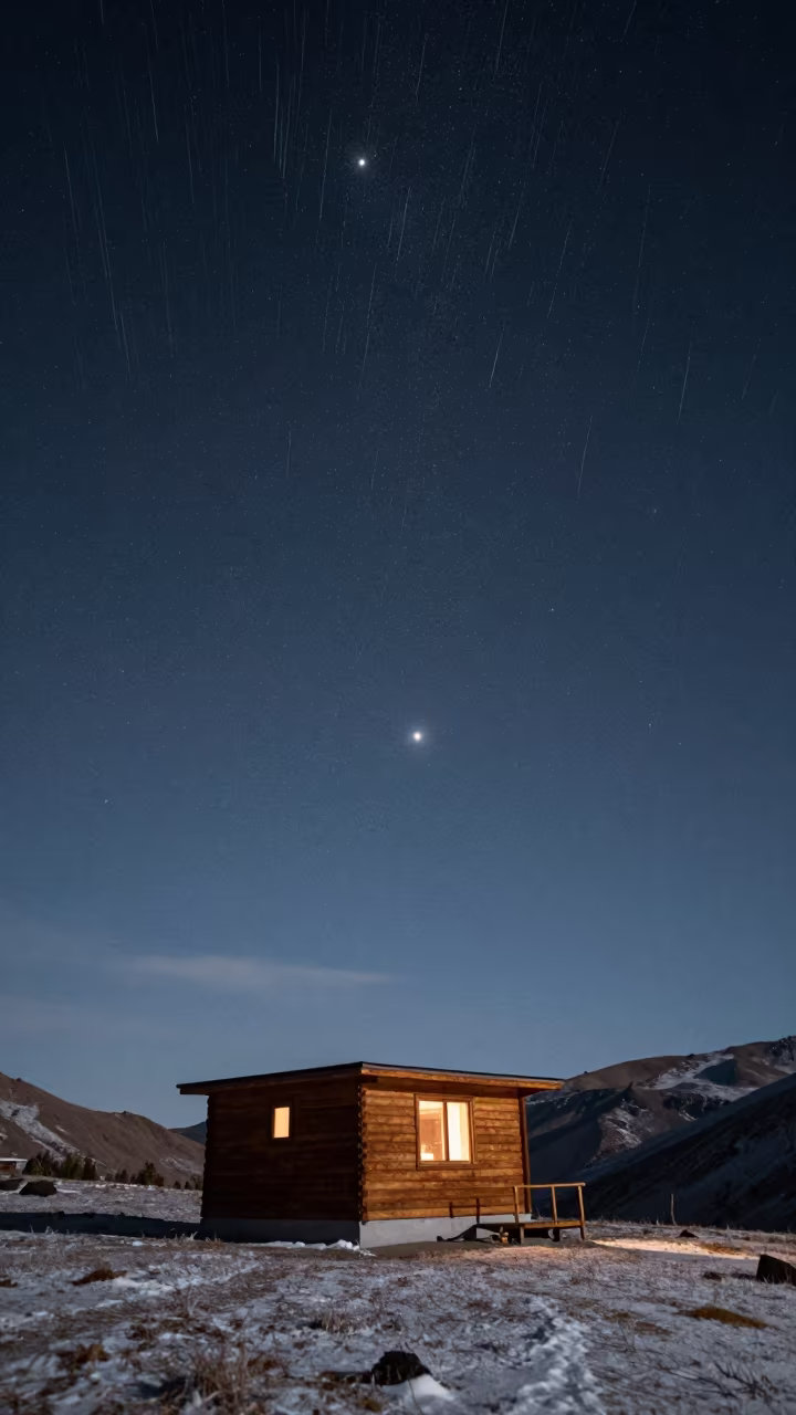 Star Trails Arc Over Mountain Hut in La Paz Night in from a frost-hushed ridgeline near La Paz