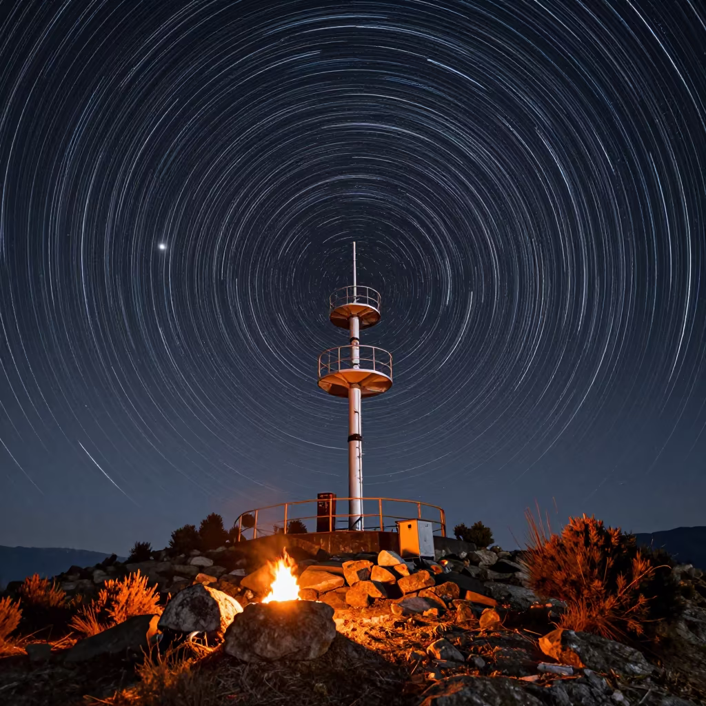 Star Trails Over Guapulo Ridge Weather Station in from a quiet alpine saddle near Guapulo, Quito