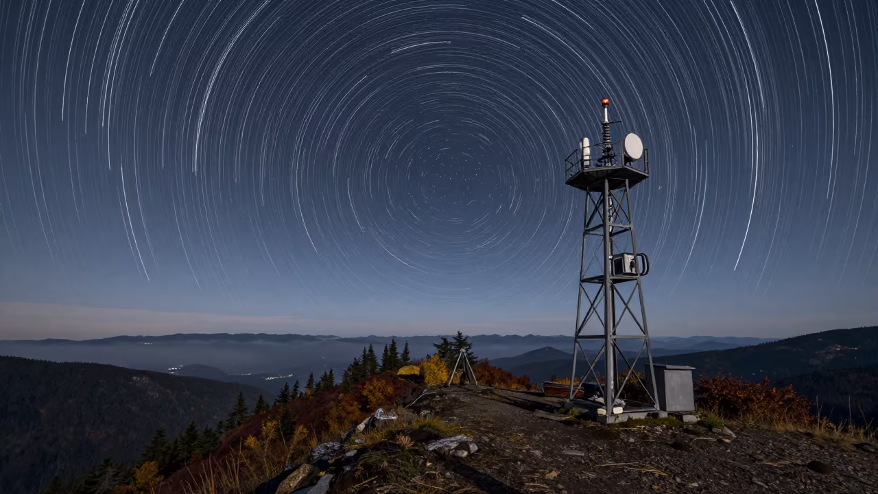 Star Trails Over British Columbia Weather Mast in in British Columbia